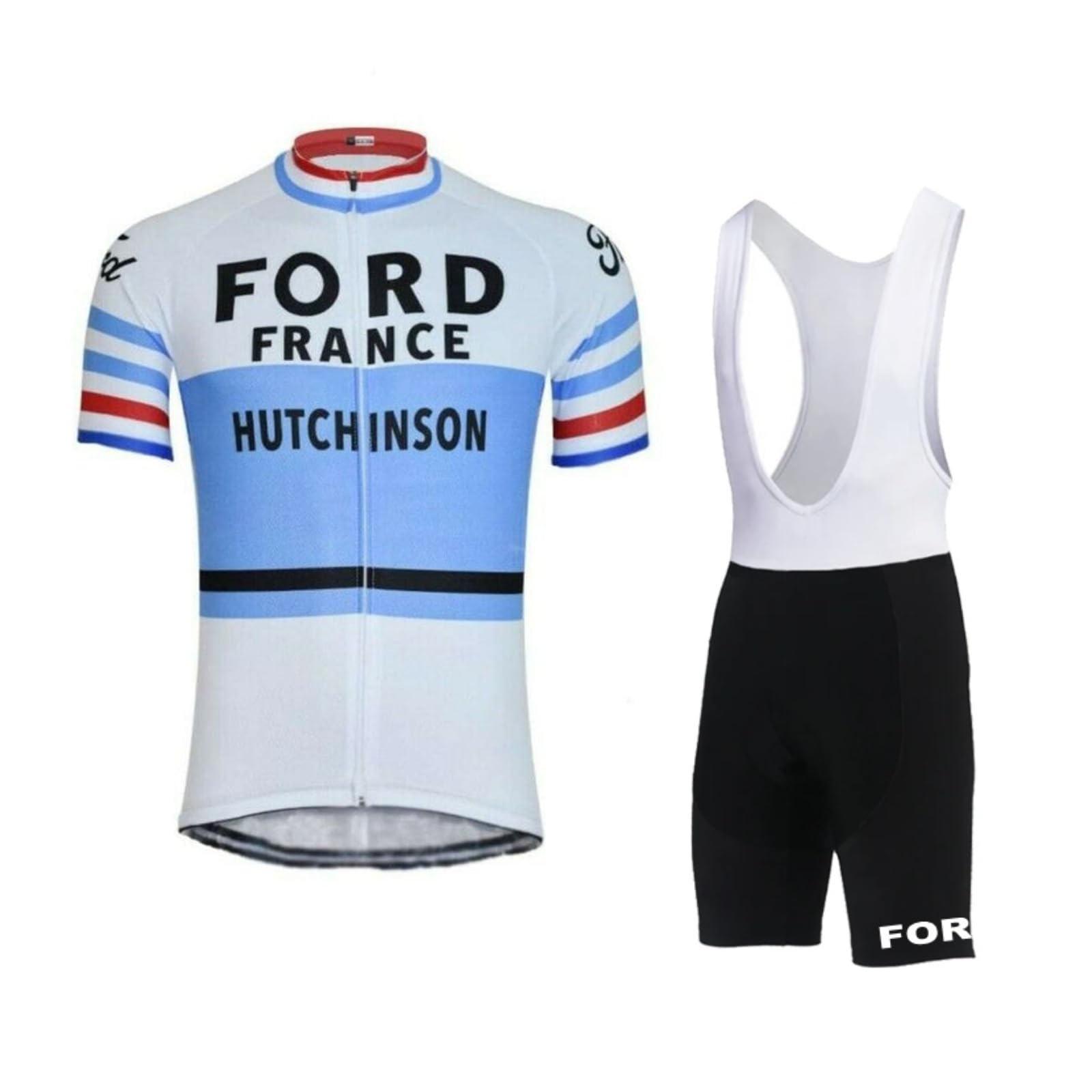 Jacques Anquetil Retro Pro Team Ford France Cycling Jersey Set For Men,Breathable MTB Road Bike Shirt Paddad Bib Short Kits (6XL)