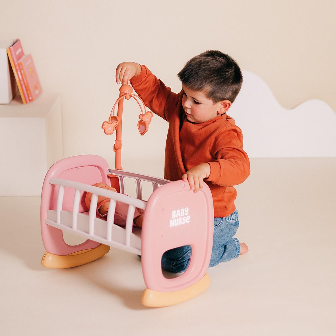 Smoby - Baby Nurse - Cuna con Barras - para Muñecas de hasta 42 Cms - Cama Mecedora - Material Reciclado - A Partir de 18 Meses