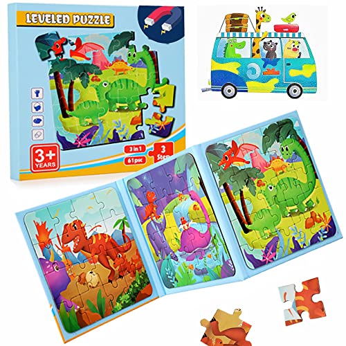 Kinderpuzzle,Magnet Puzzle,Tier Puzzle für Kinder,Reisespiele Kinder ab 3 Pädagogisches Puzzles,Pädagogisches Spielzeug,Lernspielzeug für Kinder 3 4 5 Jahren（Dinosaurier）