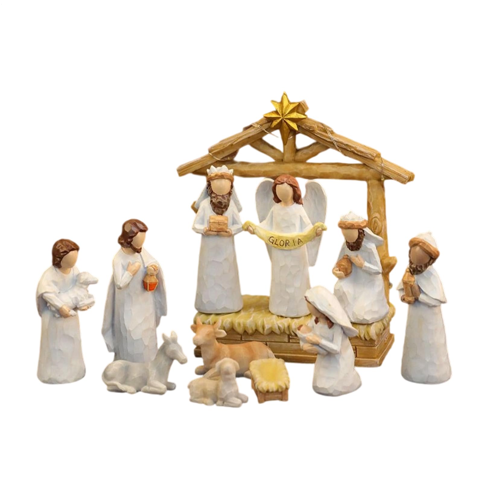 Ensemble Crèche Noël Figurines Religieuses Décoration Intérieure 12 Pièces | Figurines Miniatures Scène Nativité Jésus Décoration Pour Table Bureau Salon Chambre Cheminée Intérieur Fête Vacances
