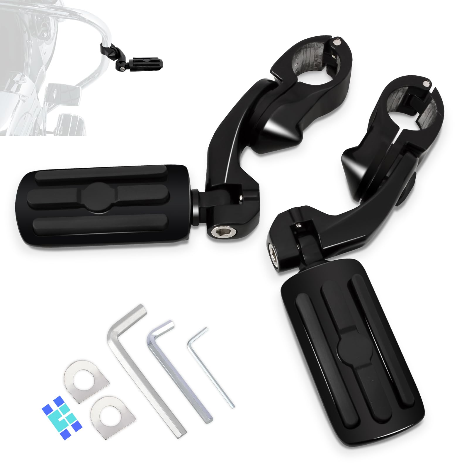 Repose-pieds d'autoroute réglables de 32 mm avec kit de montage court coudé, universel pour Harley, Honda, Kawasaki, Suzuki, Yamaha, Indian, Victory avec protection moteur/barre de