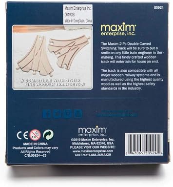 maxim enterprise, inc. Double Curved Switch Track, Wooden Train Track Accessories Compatible with Thomas & Friends, Brio Wooden Train & All Major Brand Fine Wooden Train Sets, 2 Pack Expansion Track