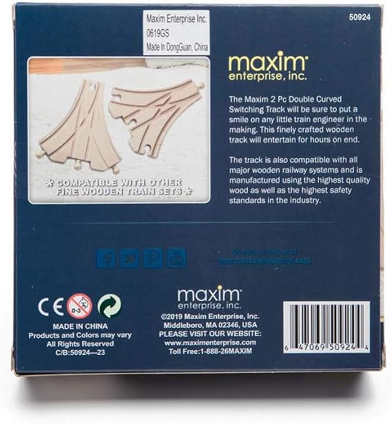 maxim enterprise, inc. Double Curved Switch Track, Wooden Train Track Accessories Compatible with Thomas & Friends, Brio Wooden Train & All Major Brand Fine Wooden Train Sets, 2 Pack Expansion Track