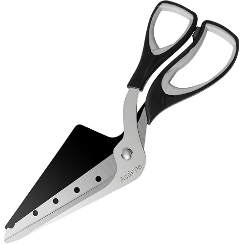 Pizza Scissors, Pizza Cutter with Shovel, Food-Grade Sharp Stainless Steel Blade and Soft Grip Handle, Multifunctional Kitchen Scissors, 27cm, Black/Grey