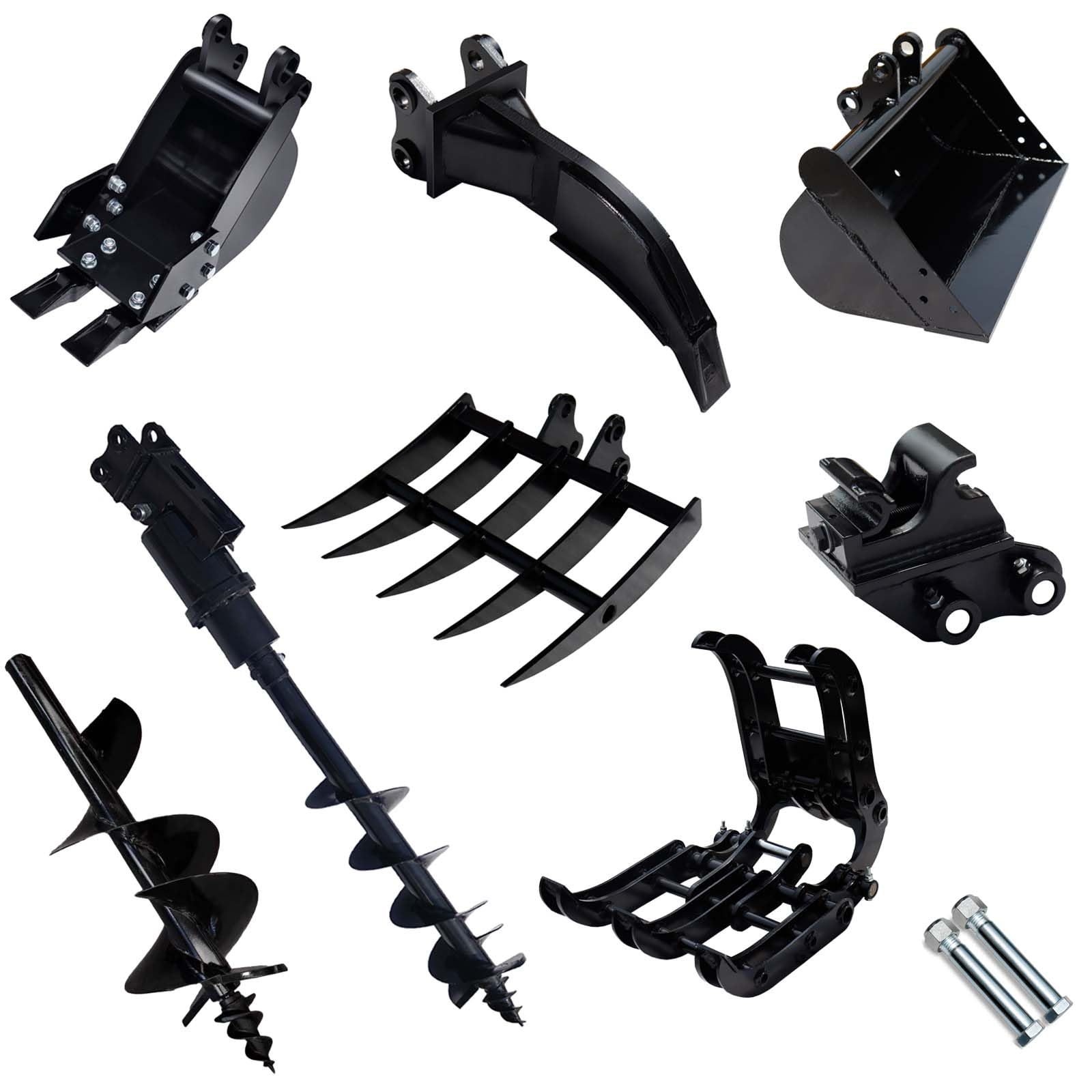 Mini Excavator Attahment, Ripper, Rake, 200mm Auger, Grapple, 200mm Narrow Bucket for Excavator, 8pcs Attachment Kit for Excavator Digging, Soil