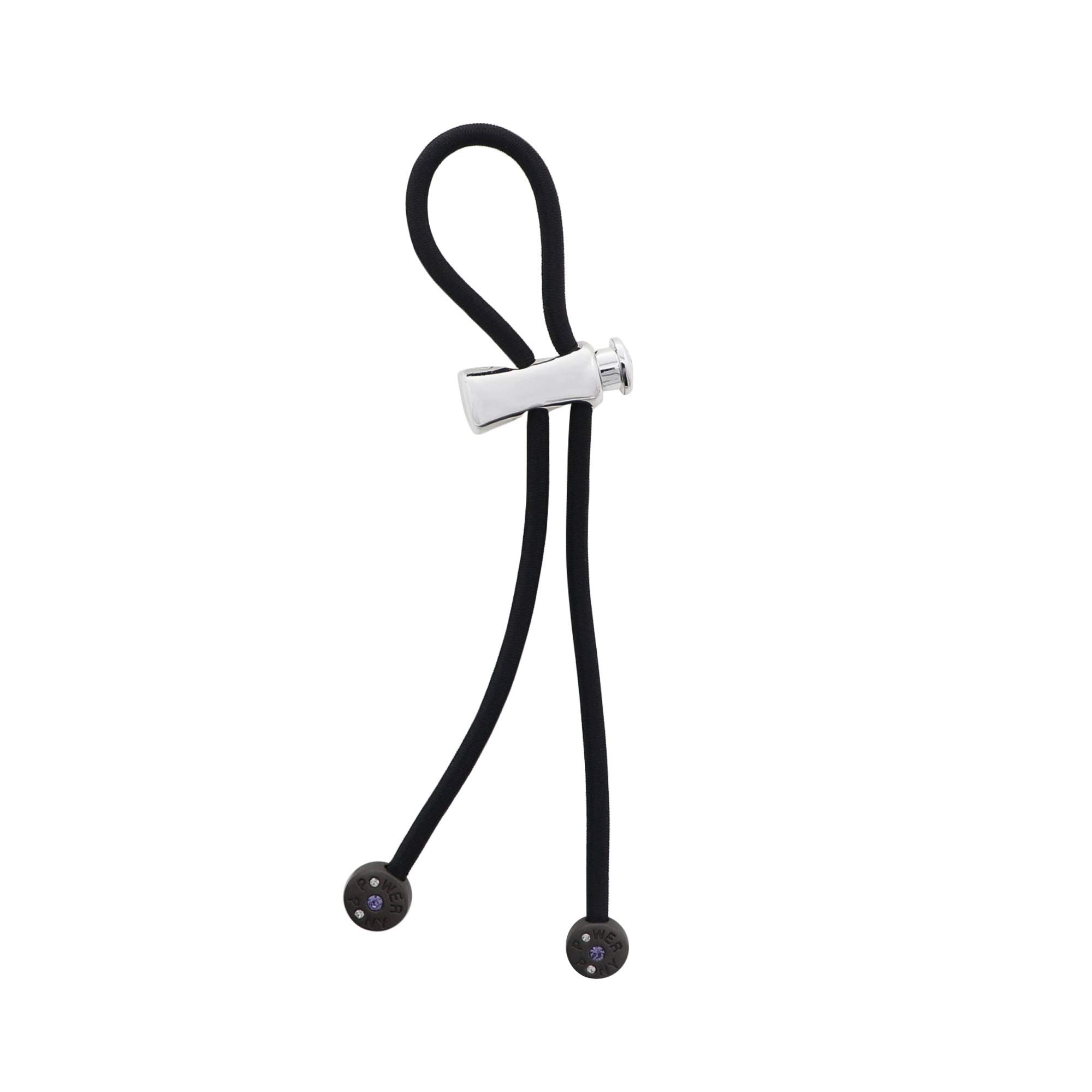 Pulleez Sliding Ponytail Holder by Julius Michael - Black Rhodium Power Pony Metal Charms - Black Elastic Hair Tie Bracelet