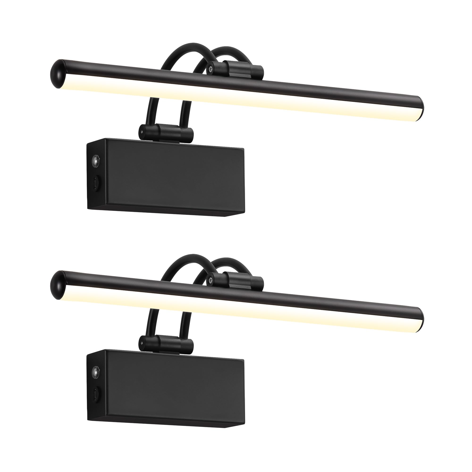 KDG LED Wireless Wall Picture Lights Set of 2 with Remote, 5200mAh Rechargeable Dimmable Art Lighting, Adjustable Swing Arm, Picture Frame Light for Gallery, Living Room, Hallway, 13.4 inch, Black