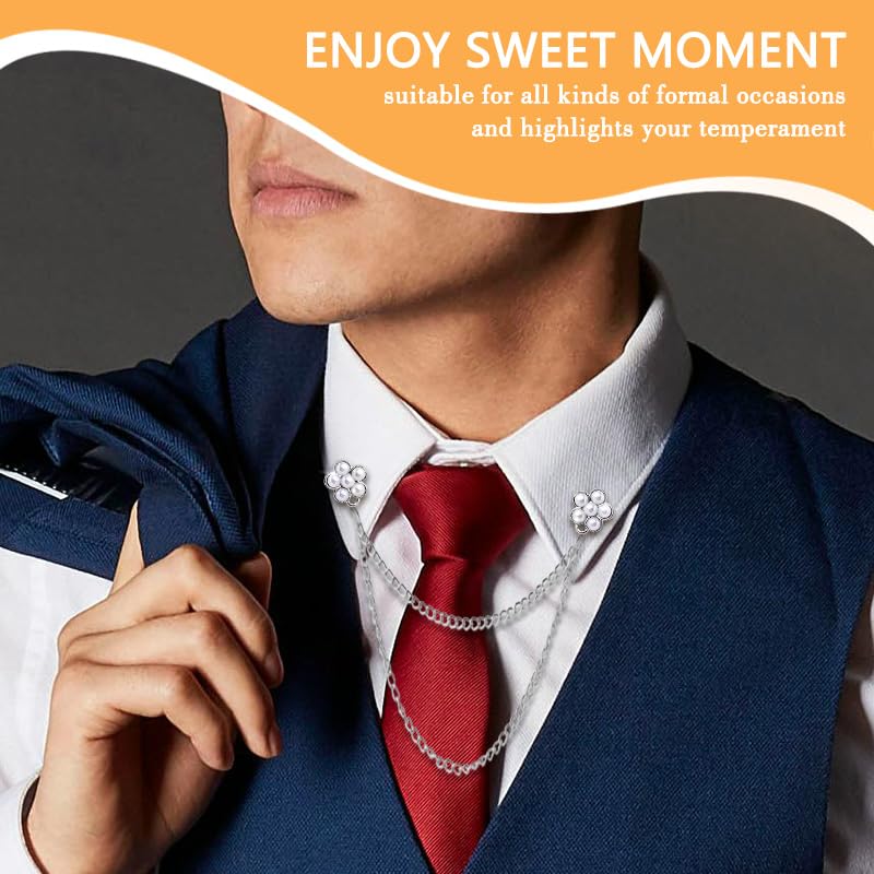Image of Pearl Brooch Pins Tassel Chain Brooch Collar Pins Lapel Pins for Men Women Dress Shirt Collar Chain Suit Collar Brooch Hanging Chain Lapel Pin for Men Suits Tuxedo Shirt Accessories