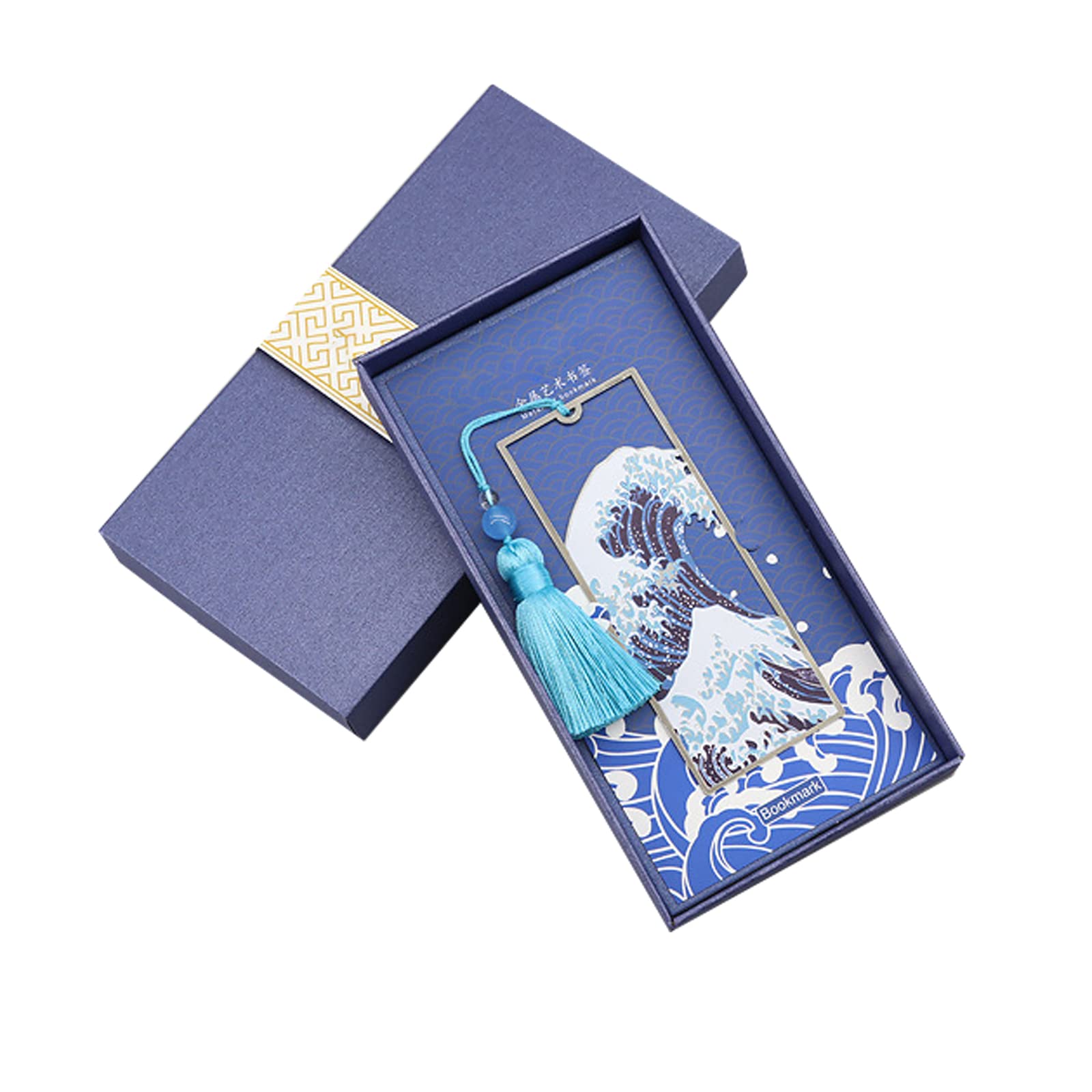 Buchmarken aus Holz, Metall-Lesezeichen mit Quaste, blau, 4,7 x 12 cm