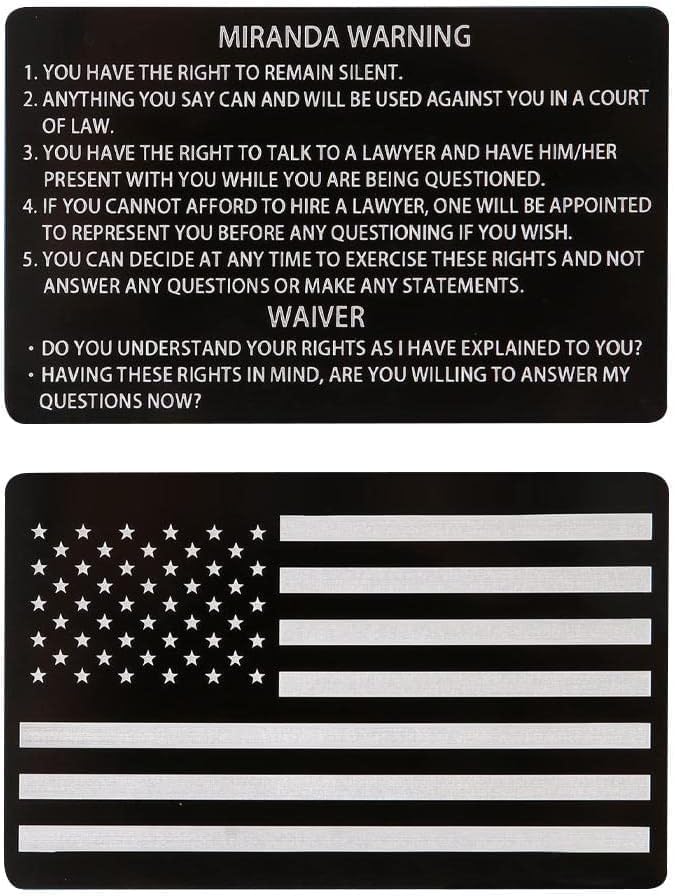 GANPUB 1Pc Black Miranda Card with Torn American Flag on The Back,Black Miranda Warning Card Miranda Rights Standard Field Sobriety Test Clues Cards Police Gift,Cards and Card Stock, Paper