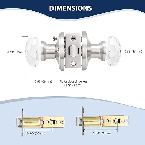Miniatura 3 de Orger Paquete de 6 pomos de puerta de privacidad, manijas de puerta de vidrio transparente con acabado de níquel satinado, manijas de puerta