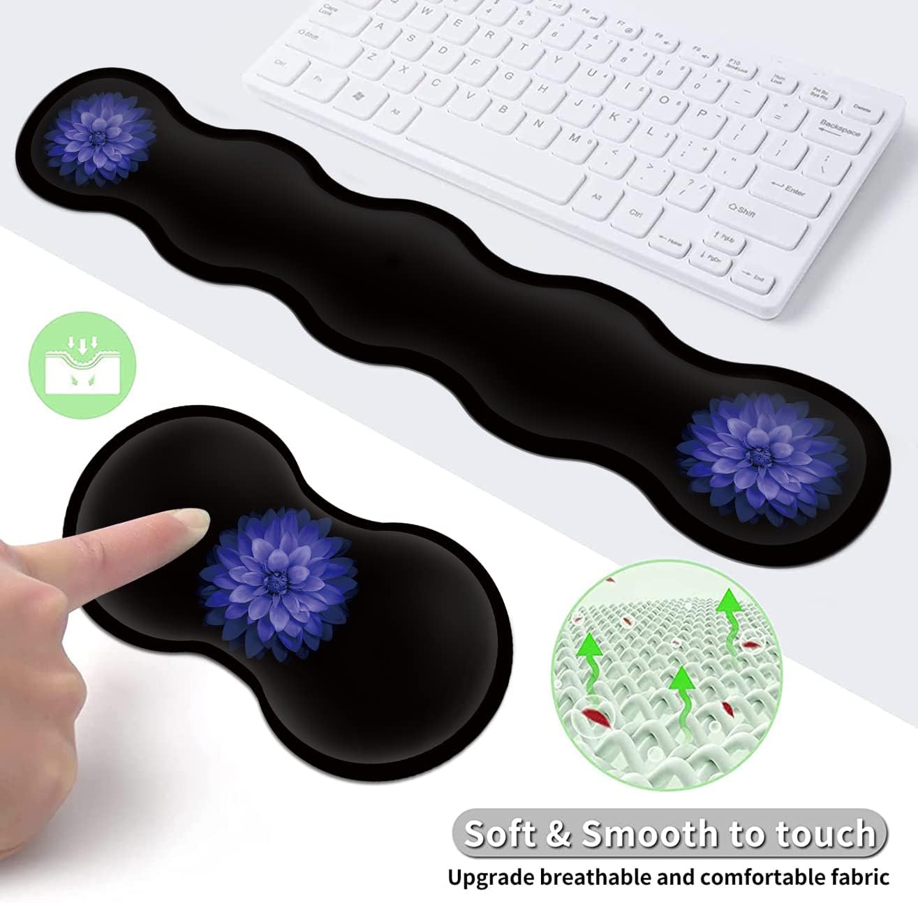 Ergonomic Mouse Pad Set, Desk Mat(31.5×11.8 in) + Keyboard Wrist Rest Support + Mouse Wrist Rest + Coasters for Office,Home,Computer,Laptop -Purple Flowers Cute Black Gaming Large Mousepads XXL