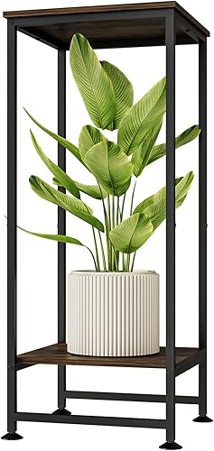 Bamworld Soporte alto para plantas de interior, estante de metal negro para múltiples plantas, soporte de flores de esquina de 2 niveles para patio,