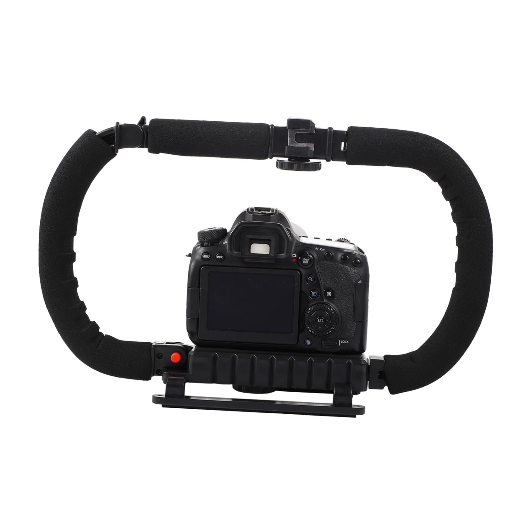 SECFOU Stabilizzatore per Fotocamera Portatile Nero Impugnatura in Spugna Anti-affaticamento e 3 Porte Hot Shoe, Supporto Vite da 1/4 Pollice per Smartphone e Videocamere Dv