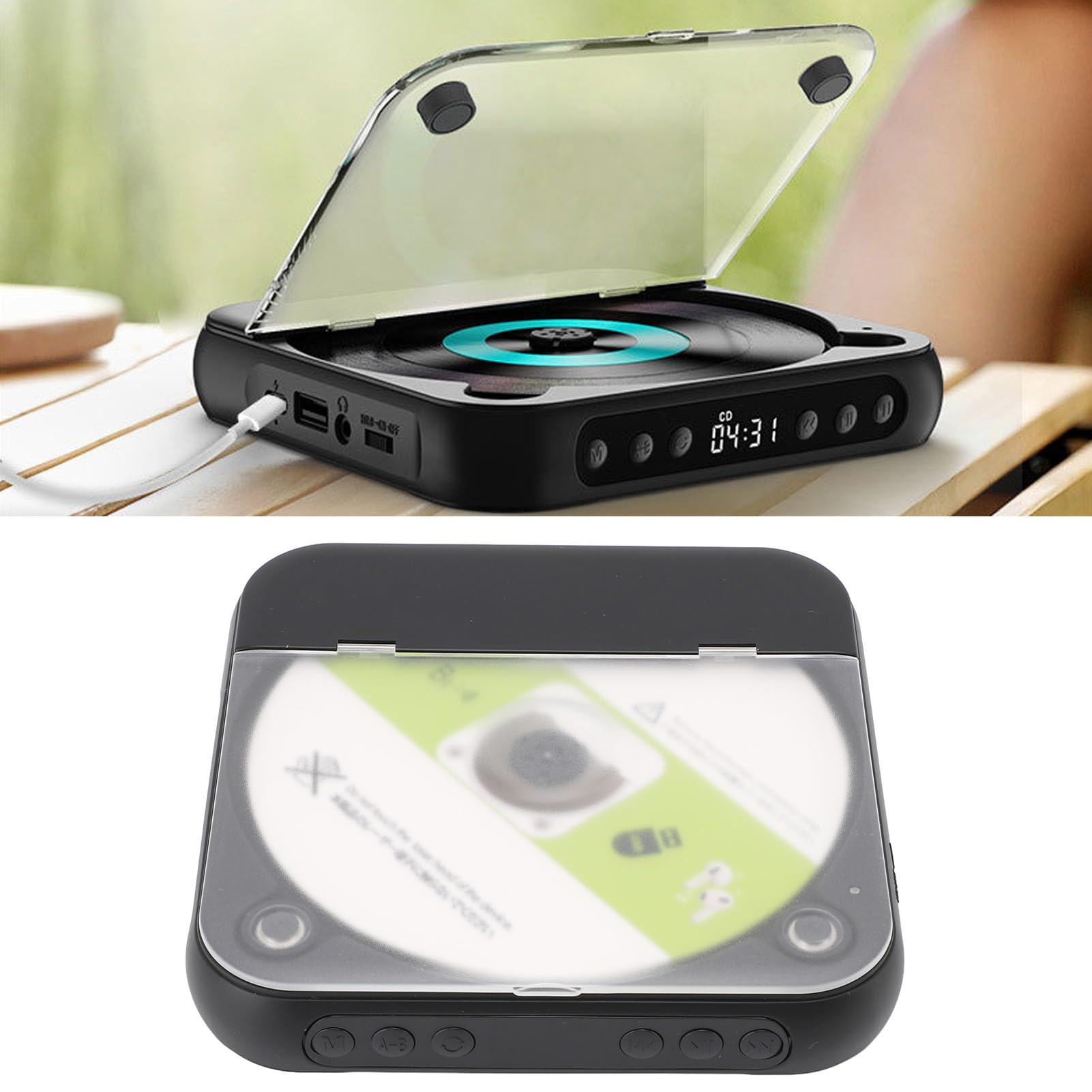Reproductor de CD Portátil para el Hogar, Reproductores de CD Retro BT Recargables, 12H