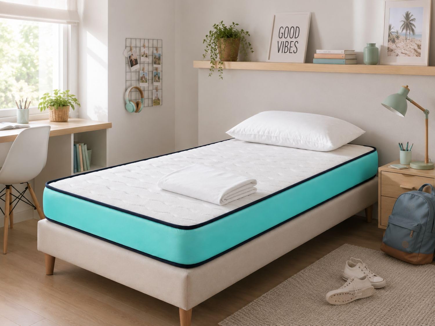 DORMISSIMO Promo Confort materac dziecięcy 90 x 200 cm, wysokość 14 cm, H2 + 1 poduszka z pianki z pamięcią kształtu 90 x 35 cm + 1 ochraniacz na materac 90 x 200 cm