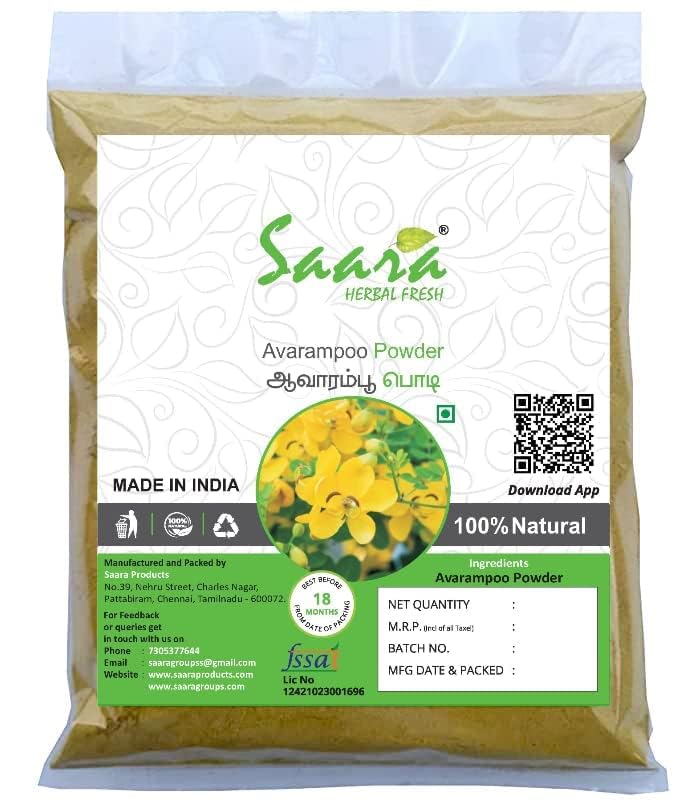 Saara HERBAL FRESHAvarampoo Powder, Tangedu Flower, Tarwar, Avaram Senna, Senna Auriculata, For Body, Skin, Face And Hair Care (Pack Of 15),50 Grams