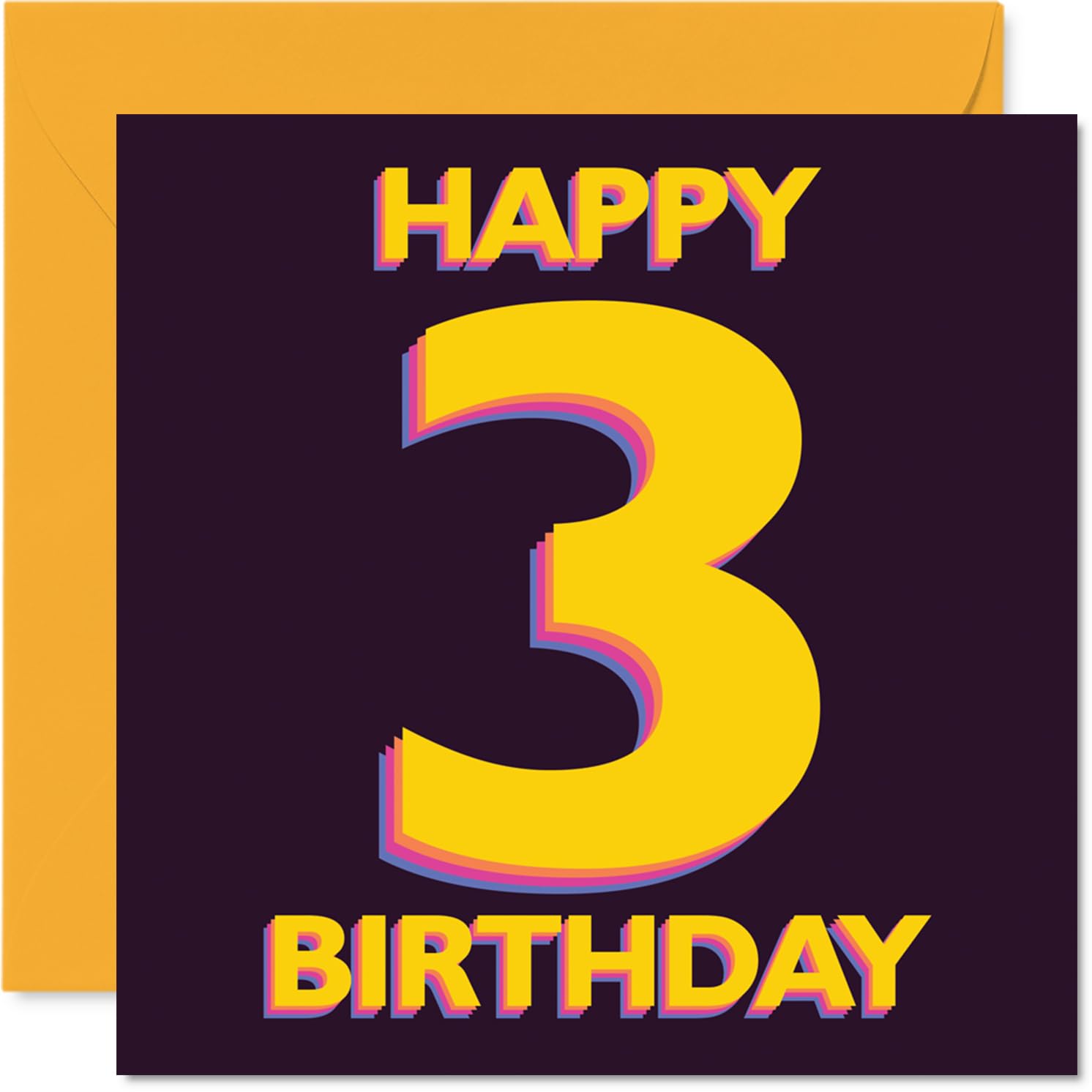 Playful 3rd Birthday Card - Big Number 3 Fun - Bold Yellow Three on Vibrant Purple - Perfect for Making Their Day Shine - 145mm Square, Envelope Included