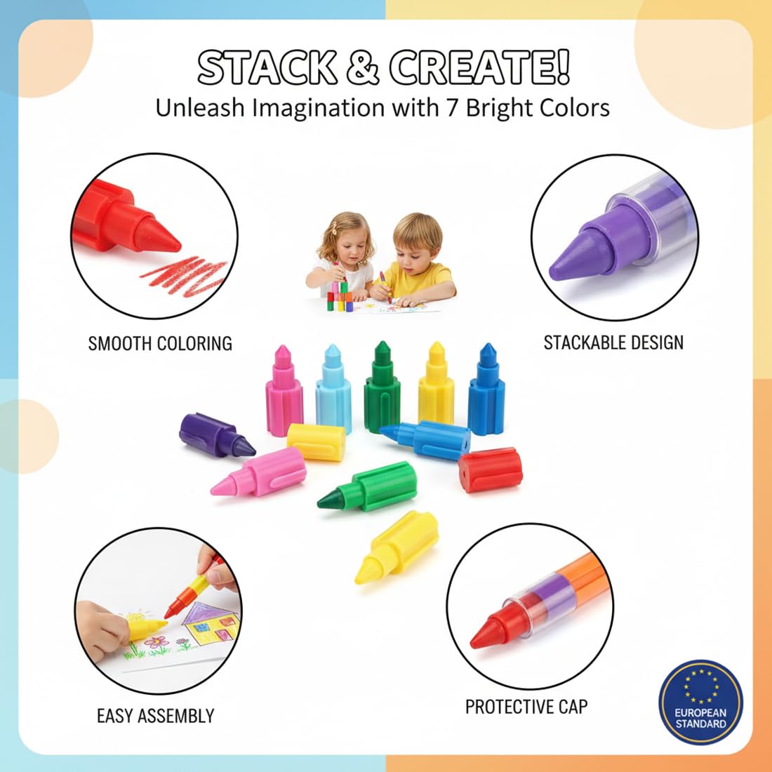 10 Crayons Empilables pour Enfants, Crayons de Couleur Empilables et Cire, Set de Blocs Arc-en-Ciel pour Garçons & Filles, Idéal comme Cadeau Anniversaire & Fête (Arc-en-Ciel)
