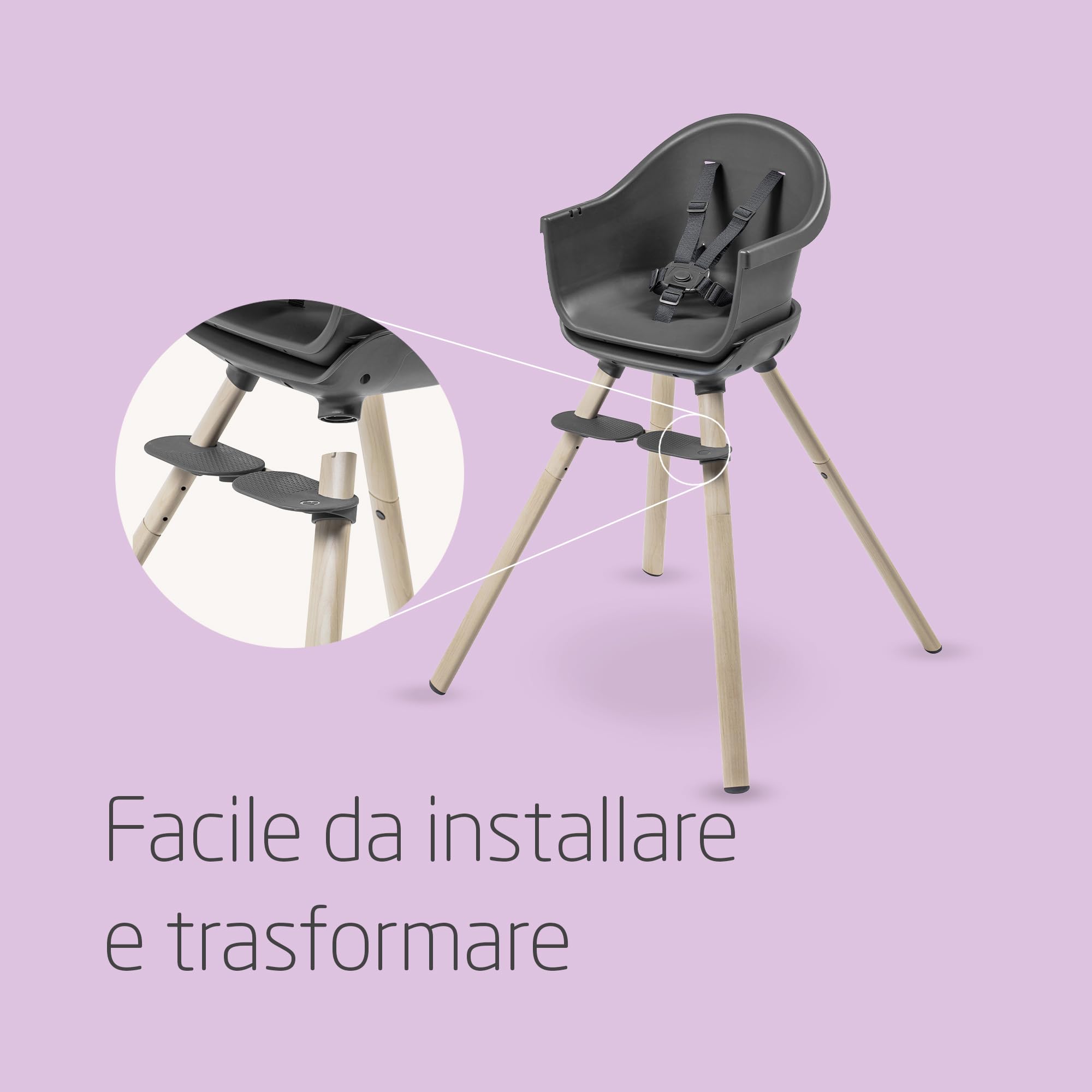 Maxi-Cosi Moa Seggiolone Pappa Evolutivo, 6 Mesi-7 Anni, 0-25 kg, Seggiolone Pappa Bimbi Regolabile, Si Trasforma in Alzasedia, Sgabello e Tavolino con Sedia, Colore Beyond Graphite