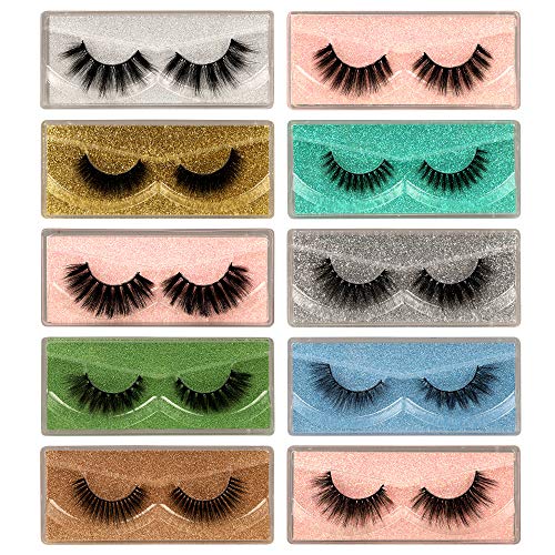 ALICROWN Lashes Faux Mink 10 Pairs 10 Styles Mixed Eyelashes Natural Fluffy Wispy Lashes Pack Dramatic Volume Soft Handmade Medium Length 10 Portable Boxes Fake Eyelashes