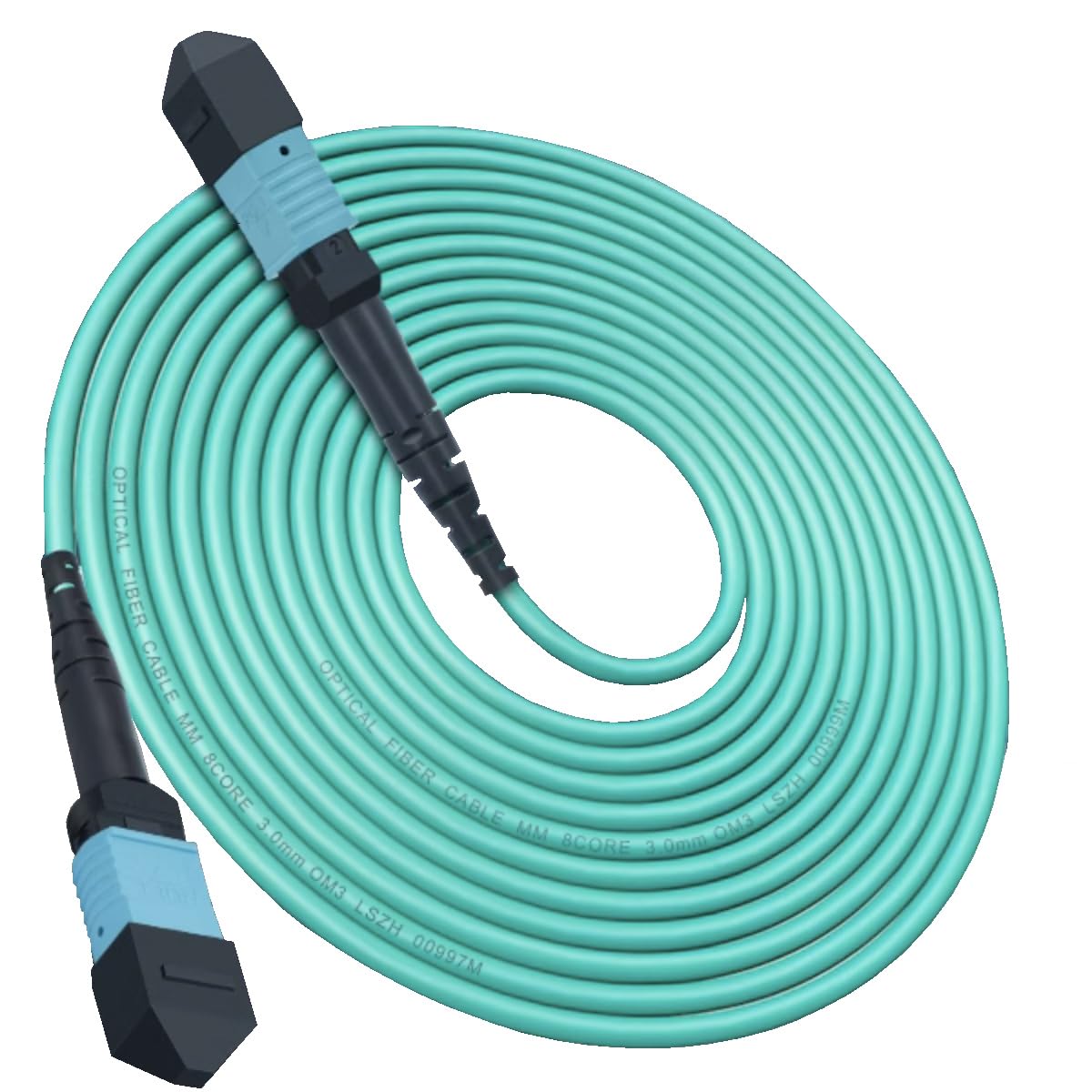 Elfcam® - Câble Fibre Optique MPO Femelle à MPO Femelle, Multimode OM3 50/125um LSZH, Type B (10m, 8 Fibres)