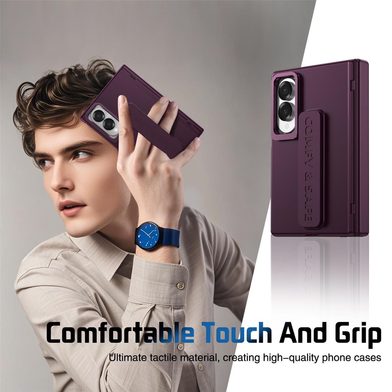 Etui do Galaxy Z Fold 8 z paskiem, zintegrowana folia ochronna, podpórka, uchwyt na nadgarstek, magnetyczny zamek błyskawiczny, pokrowiec na nadgarstek do Samsung Galaxy Z Fold8-czerwony