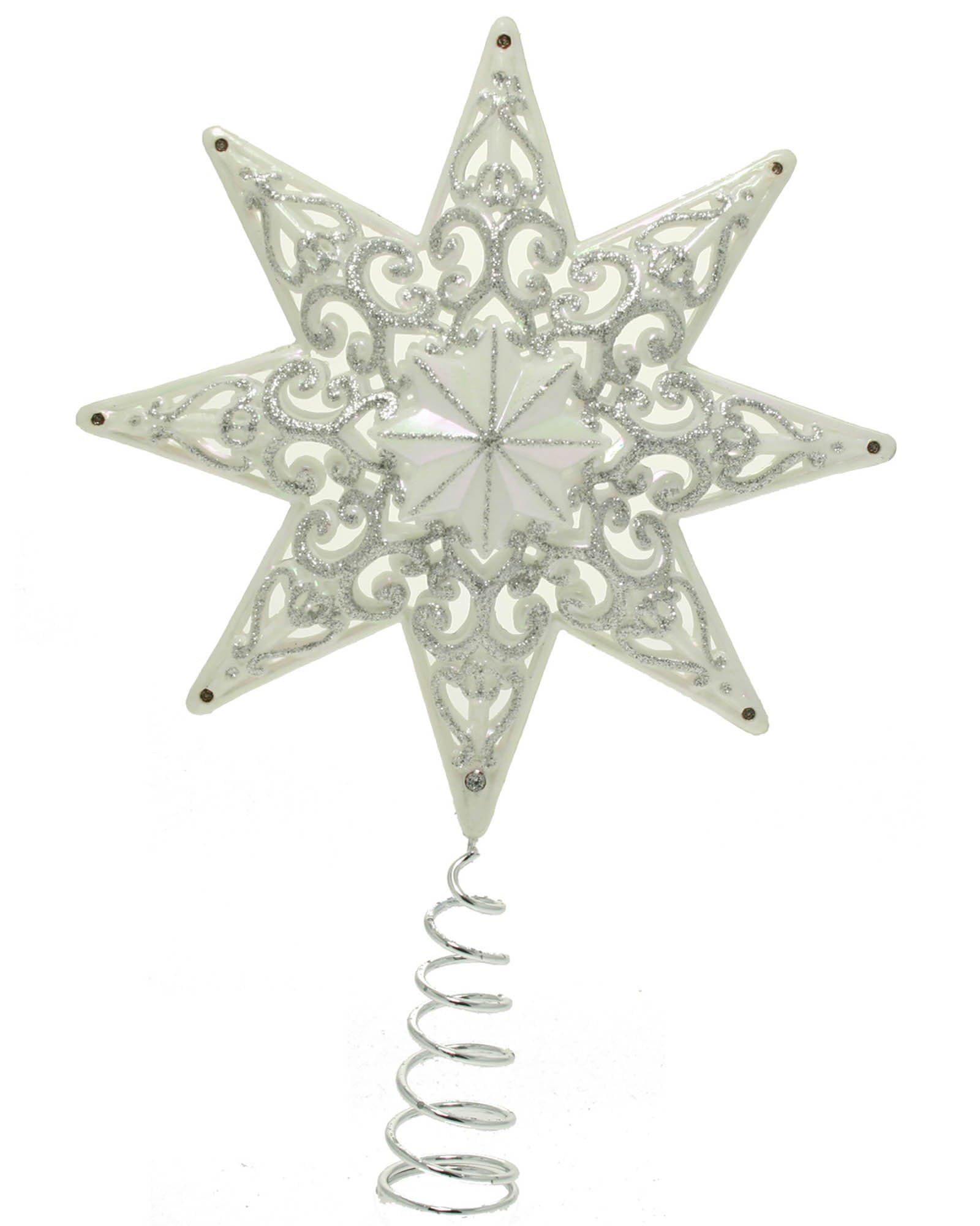 WeRChristmas Shatterproof Christmas Tree Topper Star with Glitter, 21 cm - Pearl White