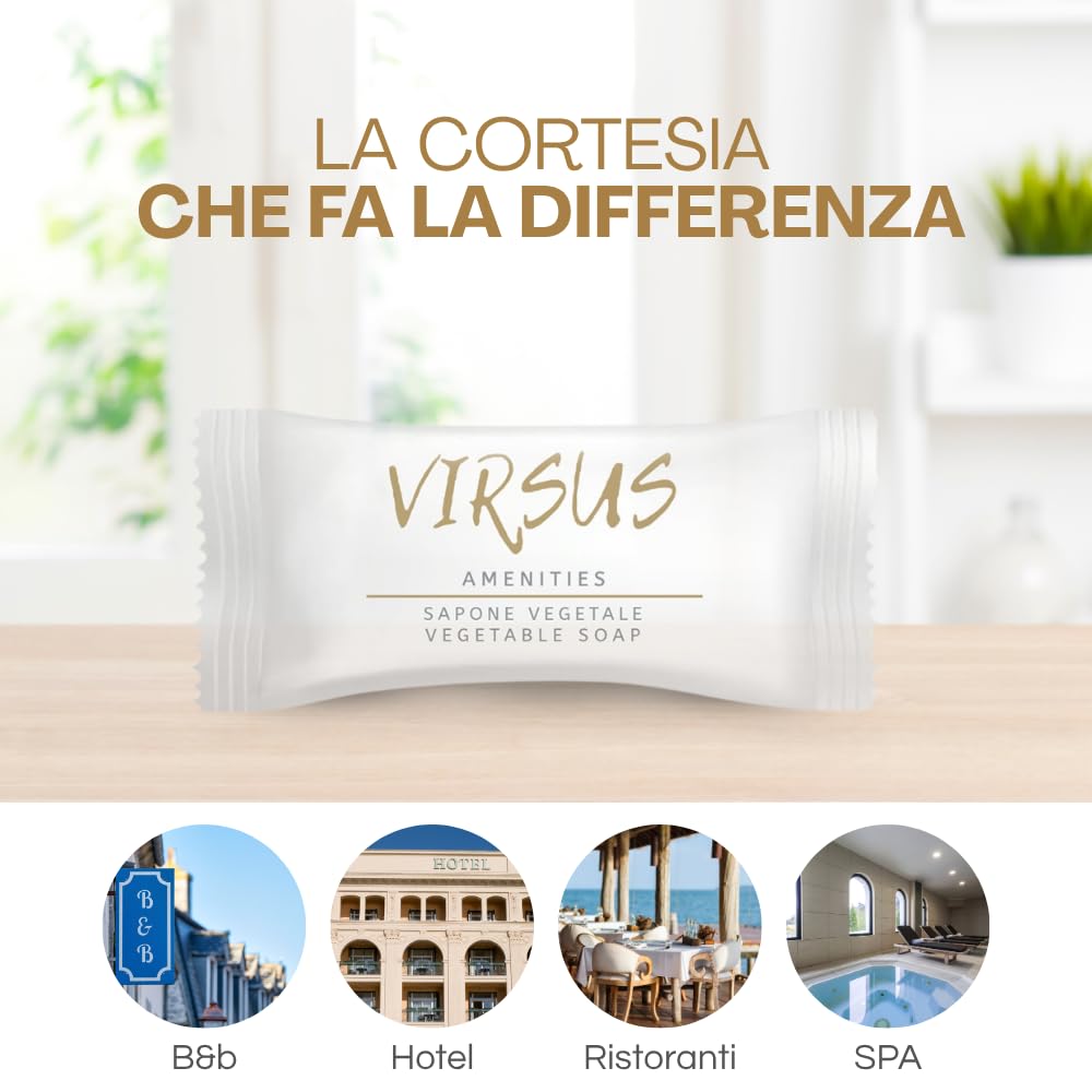 Virsus 500 Saponette monodose peso 9 gr, sapone vegetale monouso saponette profumate in bustina per Albergo Hotel B&B Host Airbnb Linea cortesia