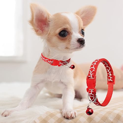 Miniatura 6 de Jecikelon 6 collares reflectantes ajustables para cachorros, collar para perros pequeños, collar de poliéster para gatos con campana, collar básico