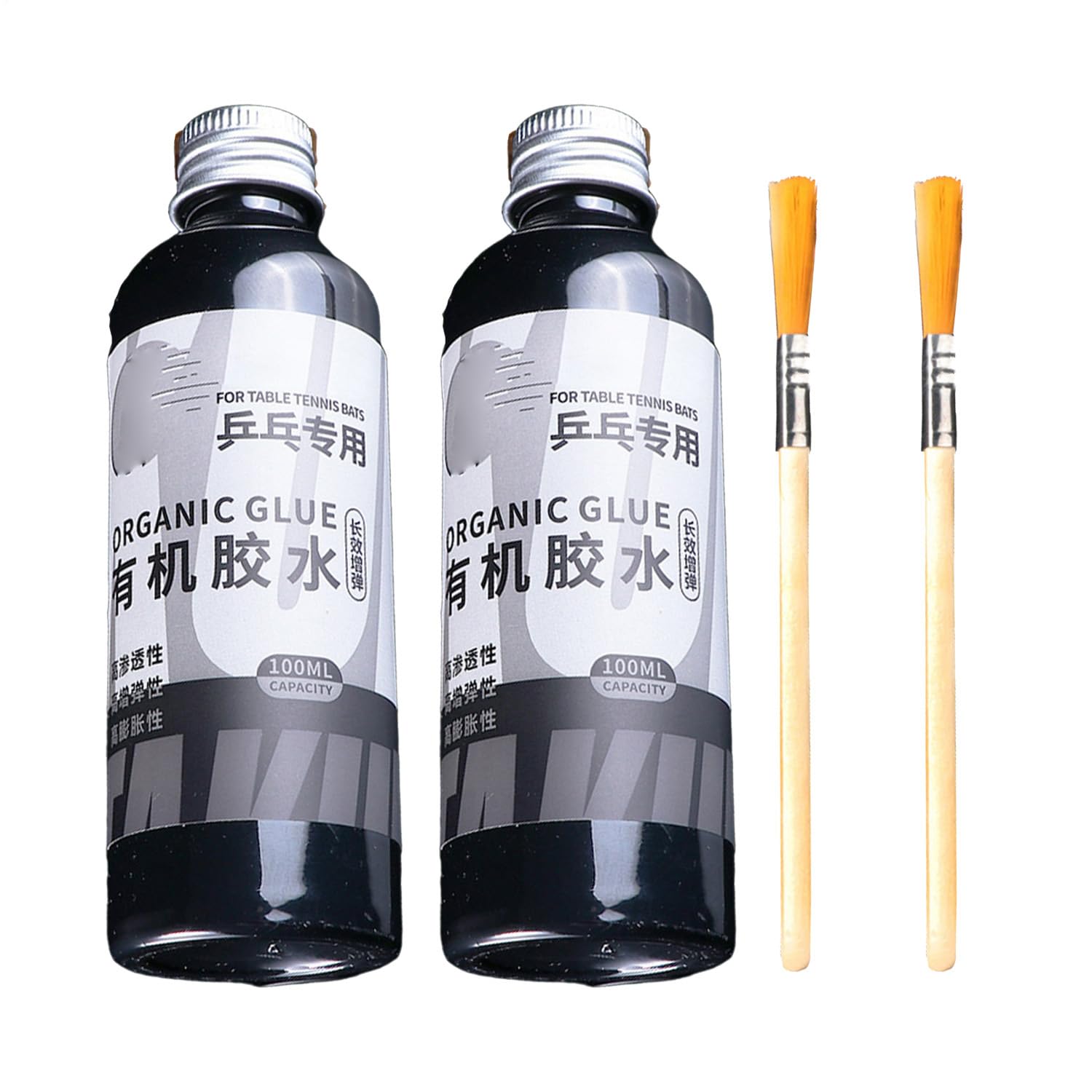 Pegamento de goma para raqueta de tenis de mesa, con cepillo especial, juego de adhesivos profesionales para bate de mesa para entrenamiento diario y uso en competición, 100 ml (paquete de 2)