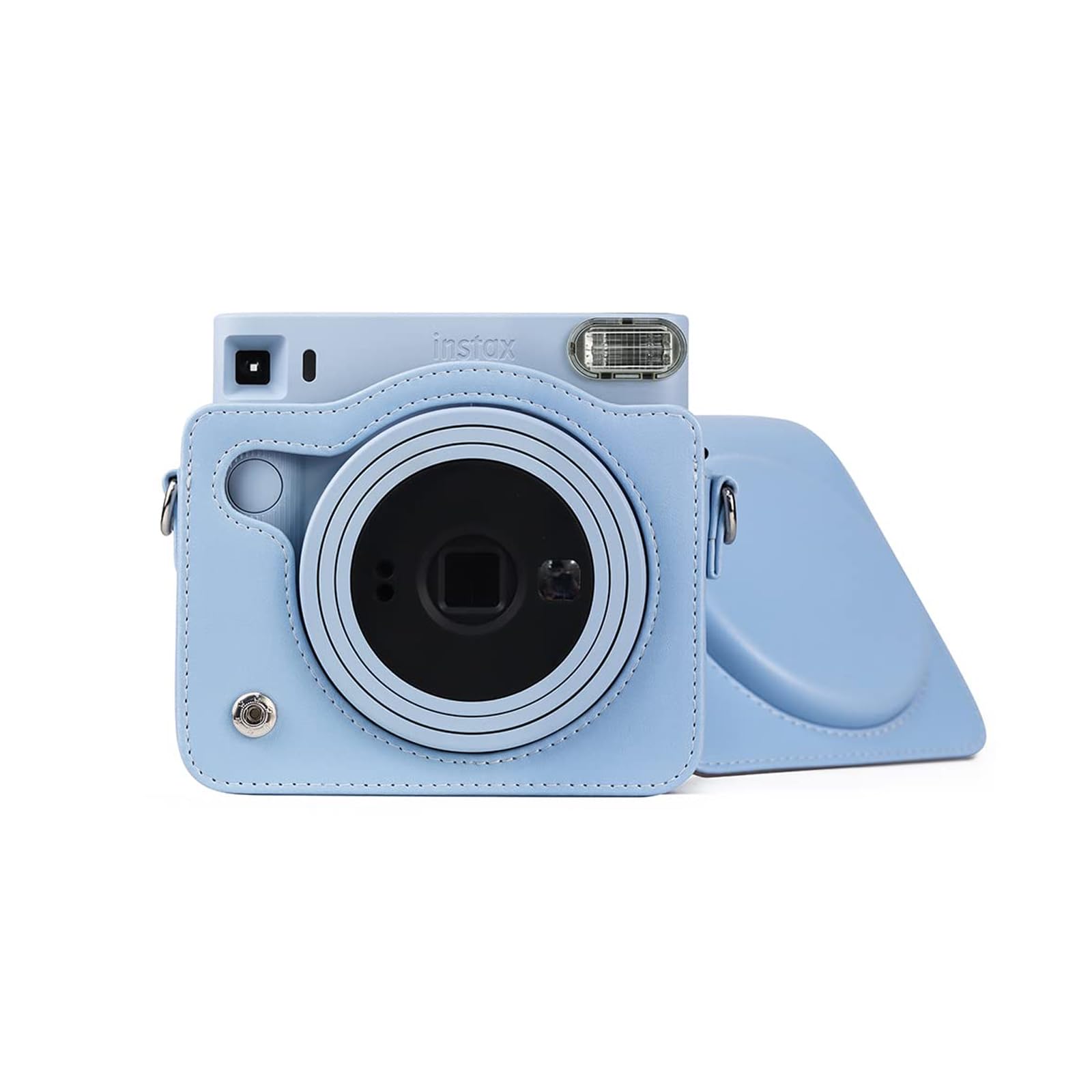 Square SQ1 Case - Protective Case for Fujifilm Instax Square SQ1 Instant Camera - PU Leather Cover with Adjustable Shoulder Strap - White (blue)