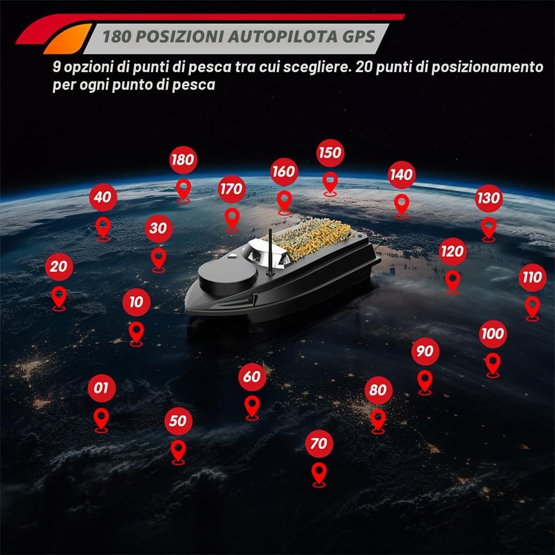 RC Bait Boat, V030 12V 2.4G GPS ad alta velocità Esca da pesca barca 800 m telecomando con 40 waypoint e capacità 3 kg Dual-Hopper, ideale per la consegna di esche pesca alla carpa
