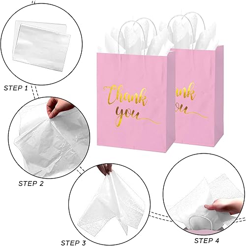 Miniatura 2 de 30 bolsas de regalo de agradecimiento con papel de seda dorado con asas para bodas, cumpleaños, negocios, compras, baby showers, recuerdos de