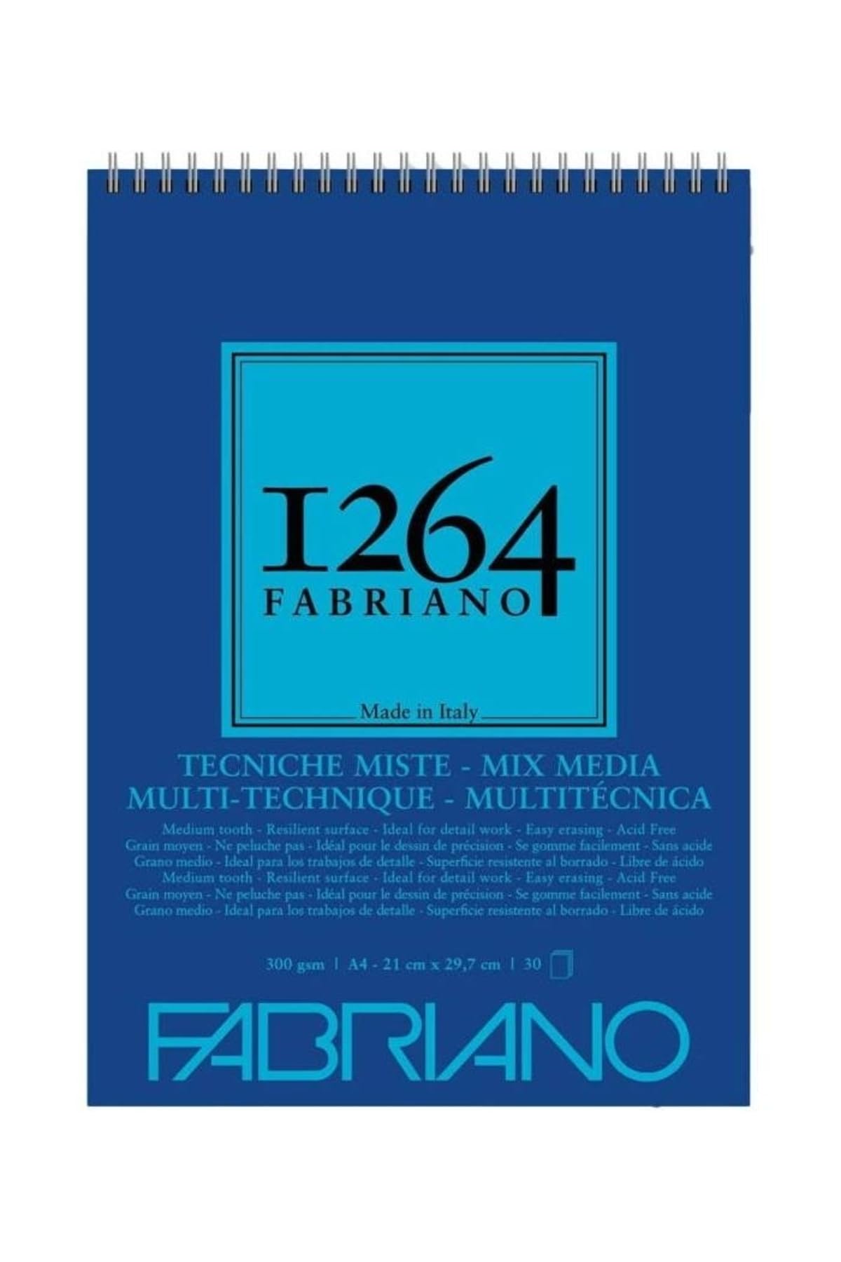 Fabriano Honsell 19100643 19100643-Fabriano Mix Media Spiral Pad 1264 300 g/m² DIN 30 Natural White Medium Grain Paper Acid Suitable for All Different Techniques White A4 40 Sheets