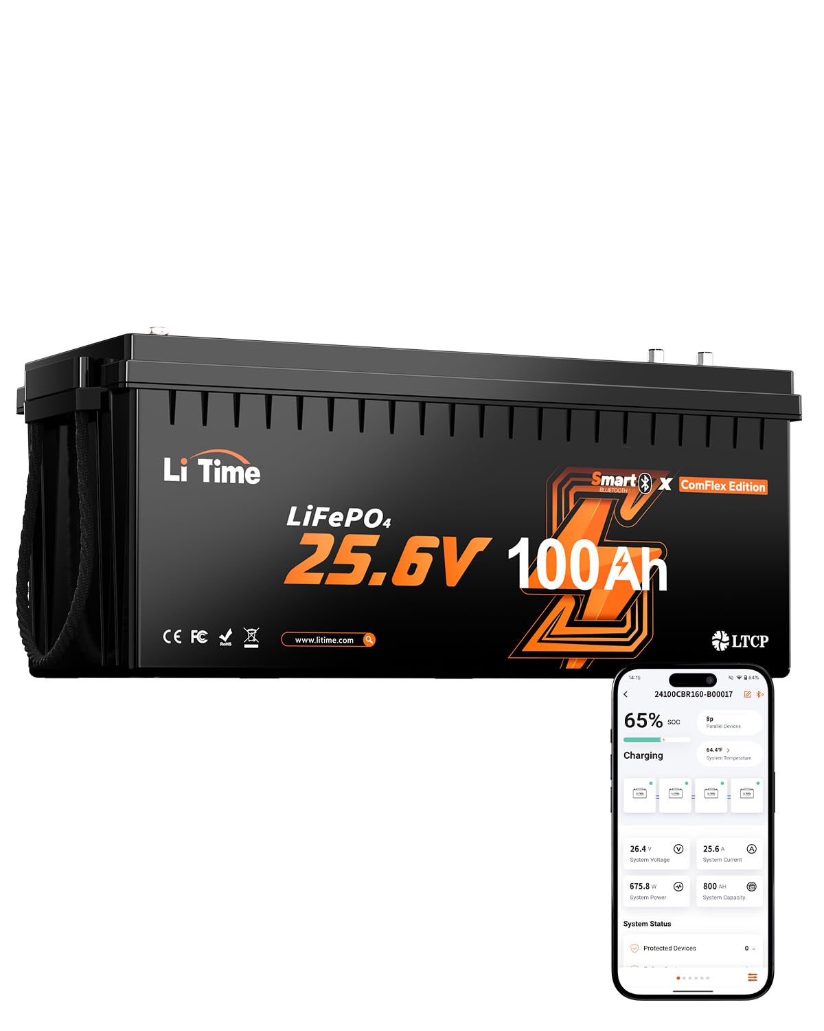 LiTime 24V 100Ah Communication Lithium Battery for Victron Cerbo GX