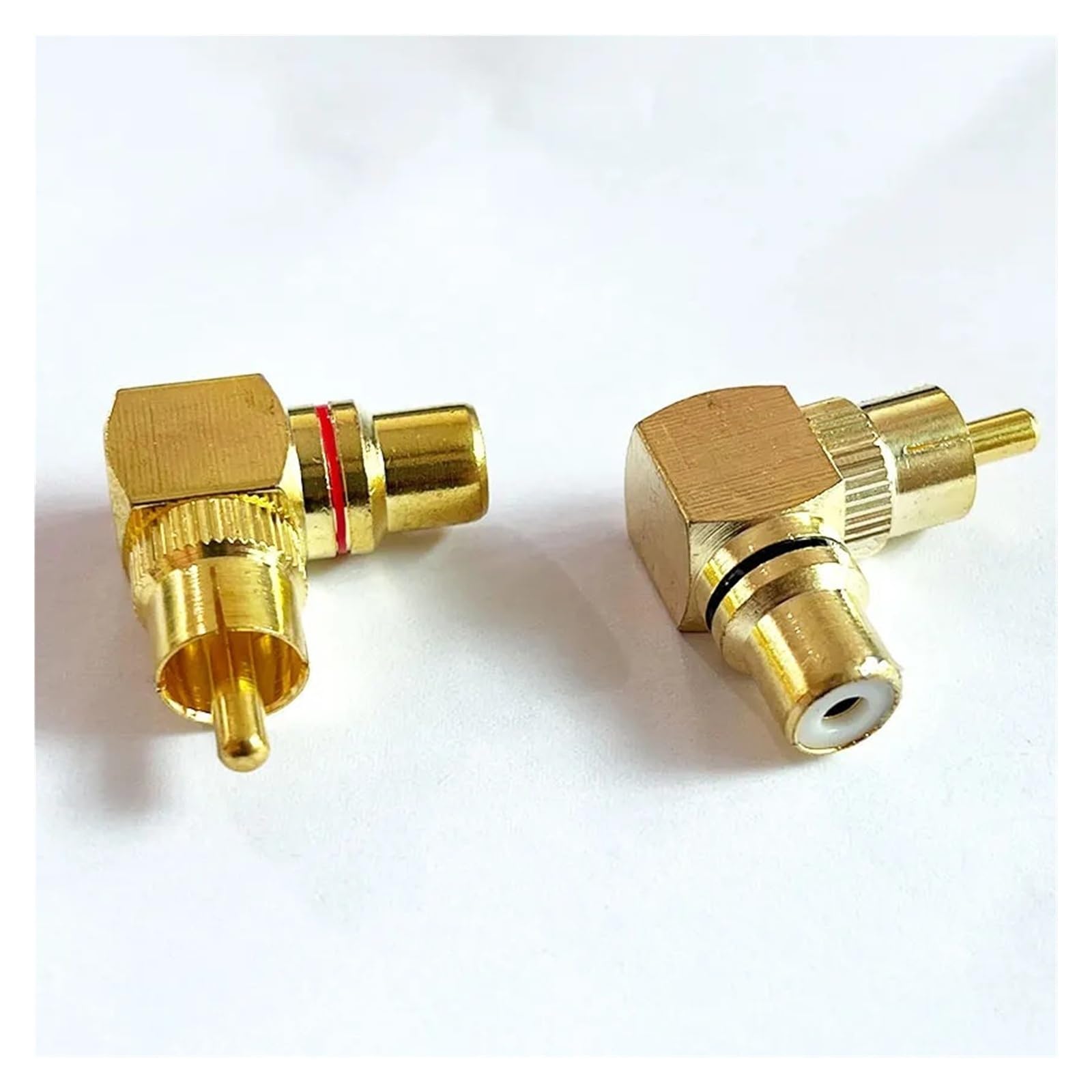 Yvxotrxnk 1/5/10 paia di adattatori RCA maschio a femmina a 90 gradi, connettori ad angolo retto in ottone placcato oro per audio video, 2 pezzi per set (rosso, 10 pezzi)