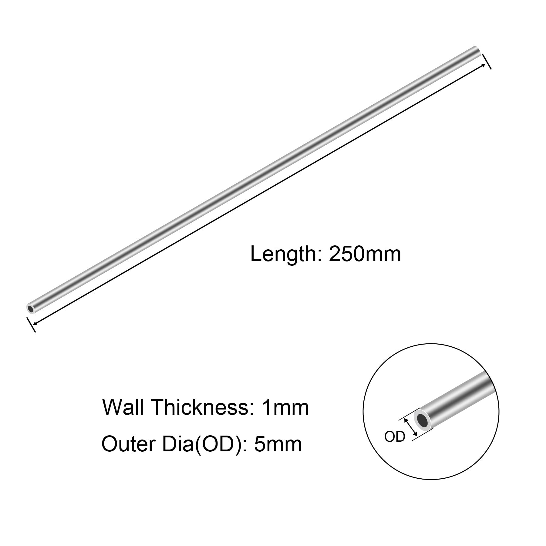 Tubi in acciaio inossidabile 304 diametro esterno 5 mm spessore 1 mm lunghezza 250 mm rotondo senza cuciture 3 pezzi