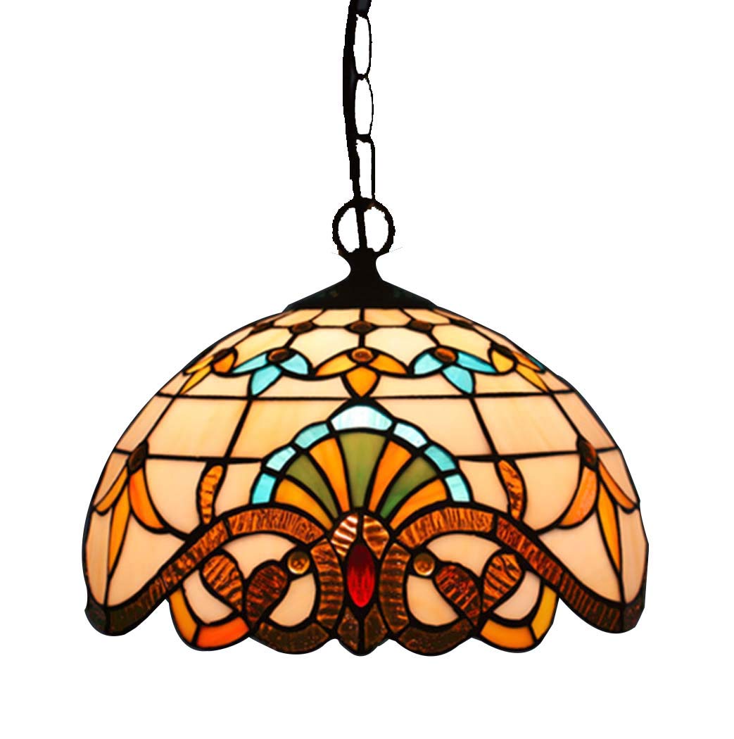 Tiffany Style Pendant Light Stained Glass Hanglamp 12" Chandelier Hanging Lights Fixture for Dining Room Kitchen Hallway Foyer Bar Ceiling Pendant Lamp,110-240V,E27,A