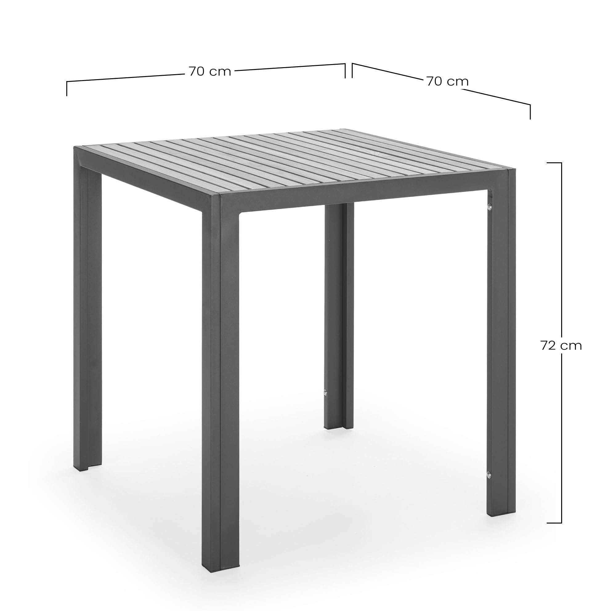 HOMN LIVING Mesa de Jardín Coral Cuadrada de Madera y Metal Negro, 70x70x72 cm