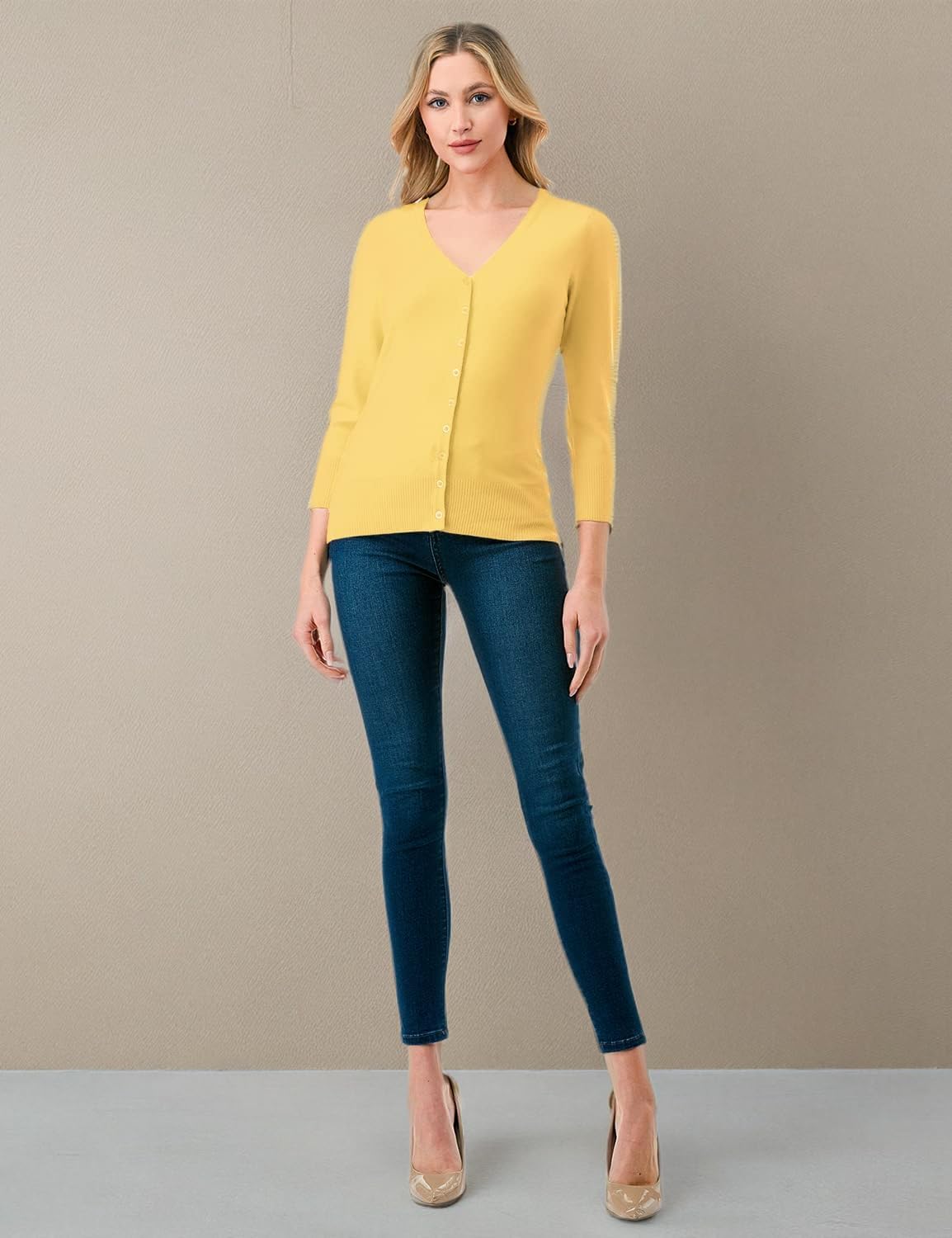 Women's 3/4 Sleeve V-Neck Button Down Knit Sweater Soft Cardigan (S-XXL) - Image 8