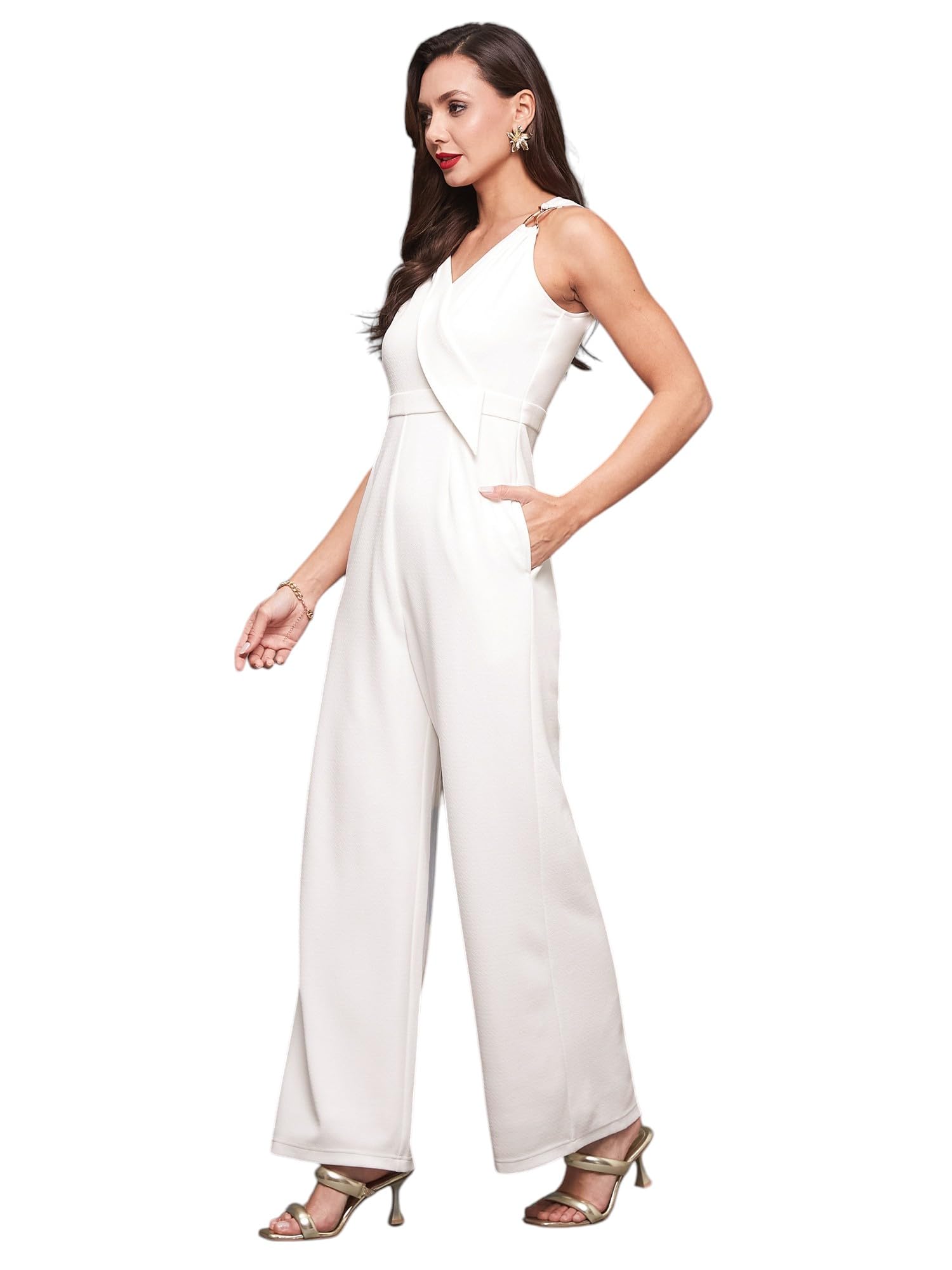 miss chase Women's V Neck Short Sleeve Embellished Jumpsuit-picture-20