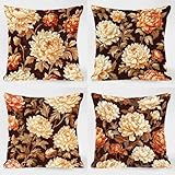 Kissenbezug 65x65CM 4er-Pack Kissenhüllen Gartenmöbel Set, Deko Kissen Wasserfest Outdoor Sofakissen Kopfkissenbezug Lila Beidseitiger Druck Blume Kissenbezüge für Balkon Deko Wohnzimmer BZ-03195