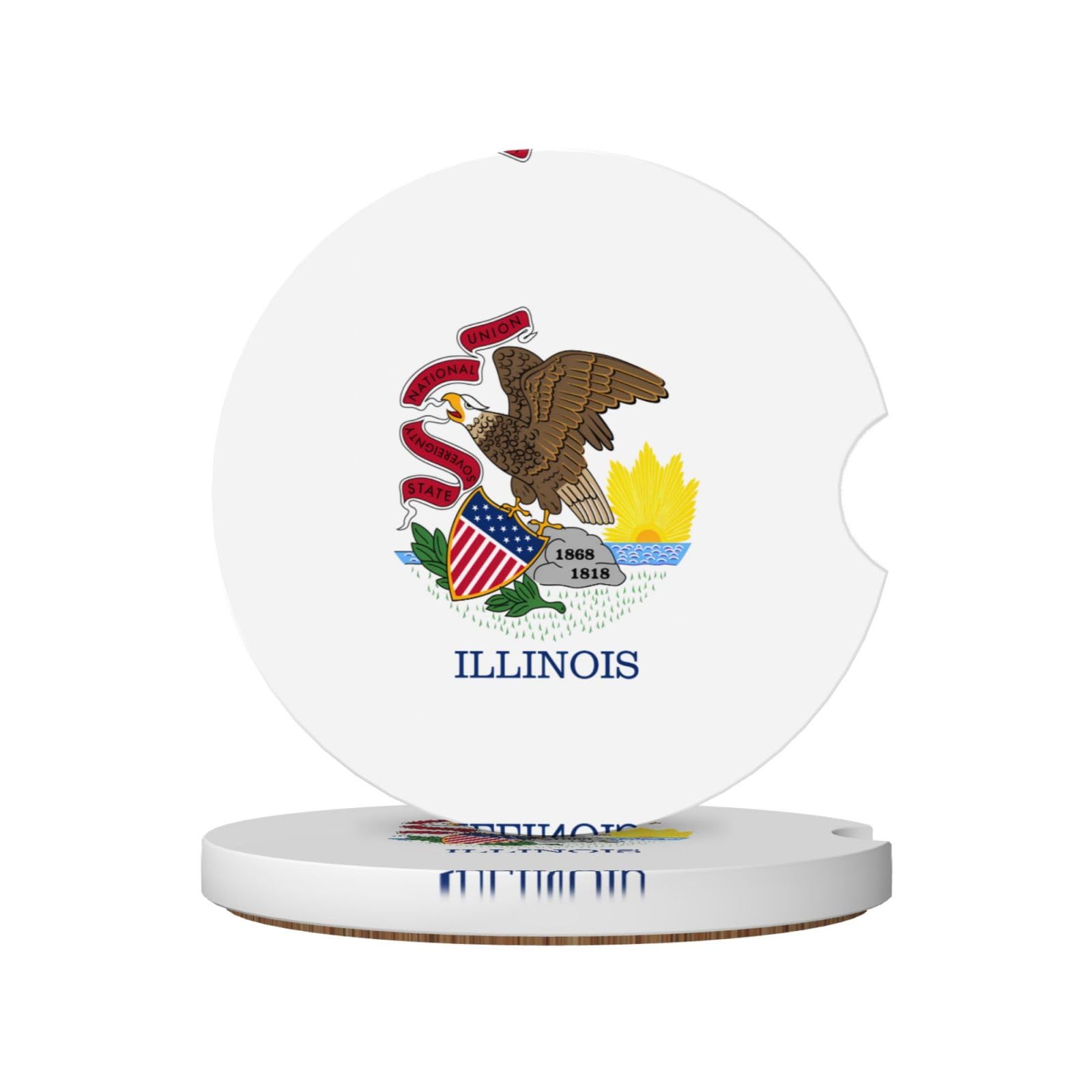 Illinois State Flag Printed Ceramic Car Cup Coasters (2 Pack), Suitable for car Cup Holders, 2.56 inch Diameter