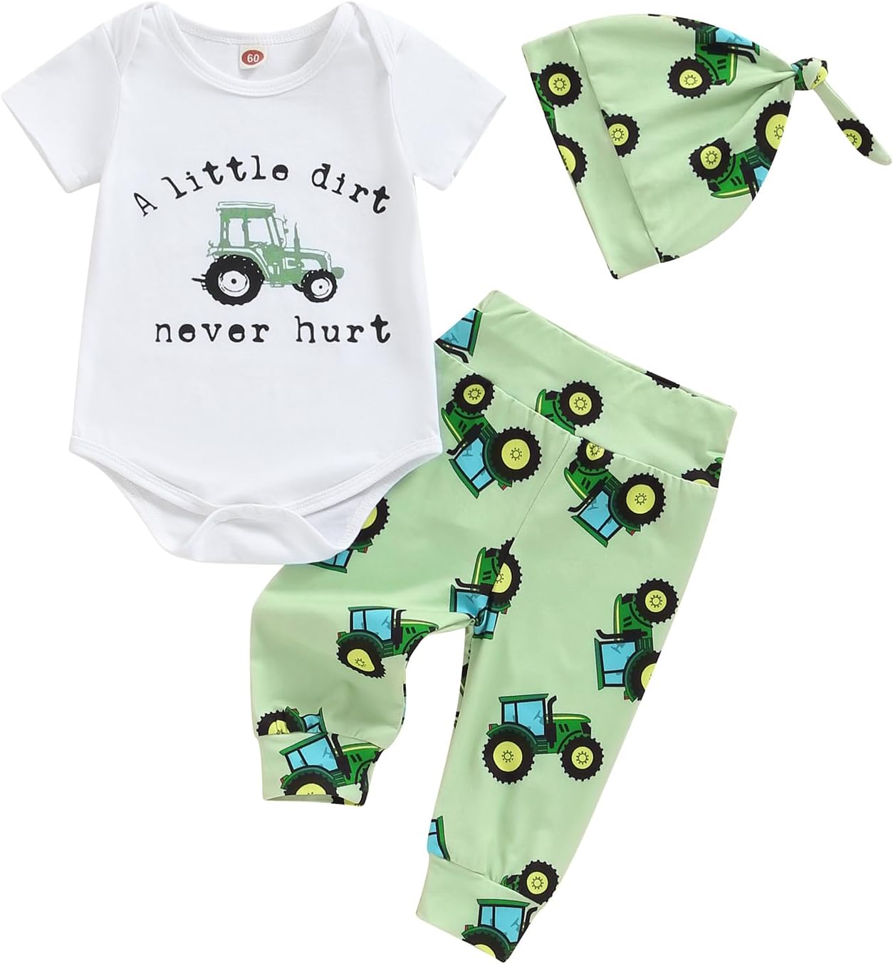 Newborn Baby Boy Tractor Clothes Cotton Funny Letter Bodysuit+Truck Leggings Hat Farm Baby Shower Coming Home Outfit