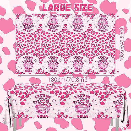 Image of Let's Go Girls Tablecloths, 3 Pcs Cowgirl Birthday Supplies Rectangle Table Covers, Disposable Disco Cowgirl Tablecloth for Bachelorette Party Decorations, 108 x 180 cm