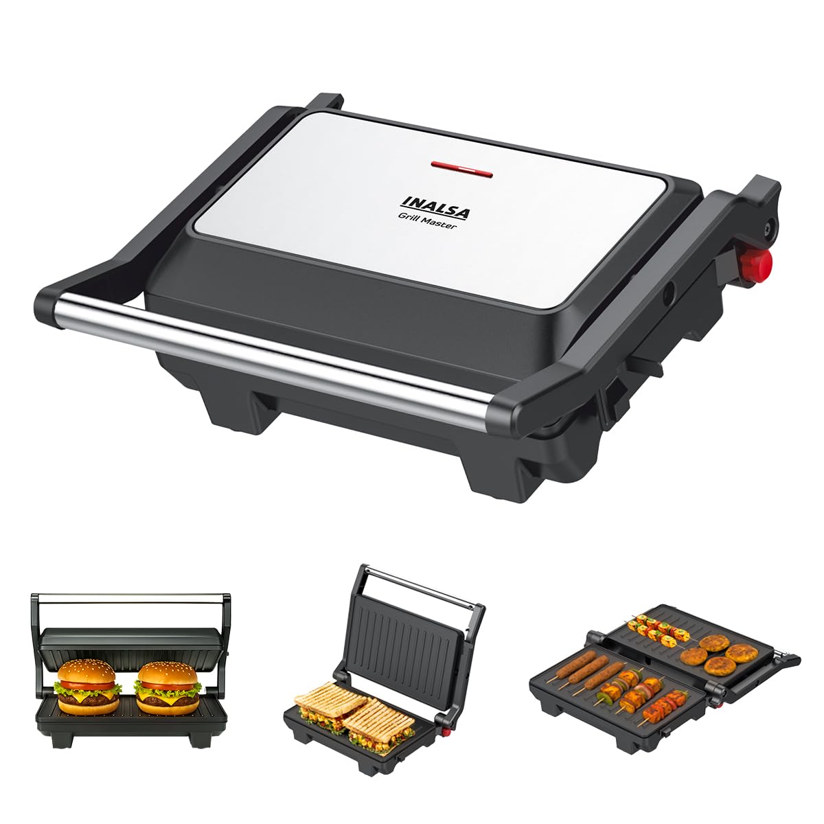 INASLA 1000W Sandwich Maker|Non-Stick Coated Plated|Scratch Resistance|180° Open Sandwich Griller|Dual Safety with Thermostat & Fuse|Cool Touch Handle|Easy To Clean, Regular Bread Slice2,Grill Master-image-46