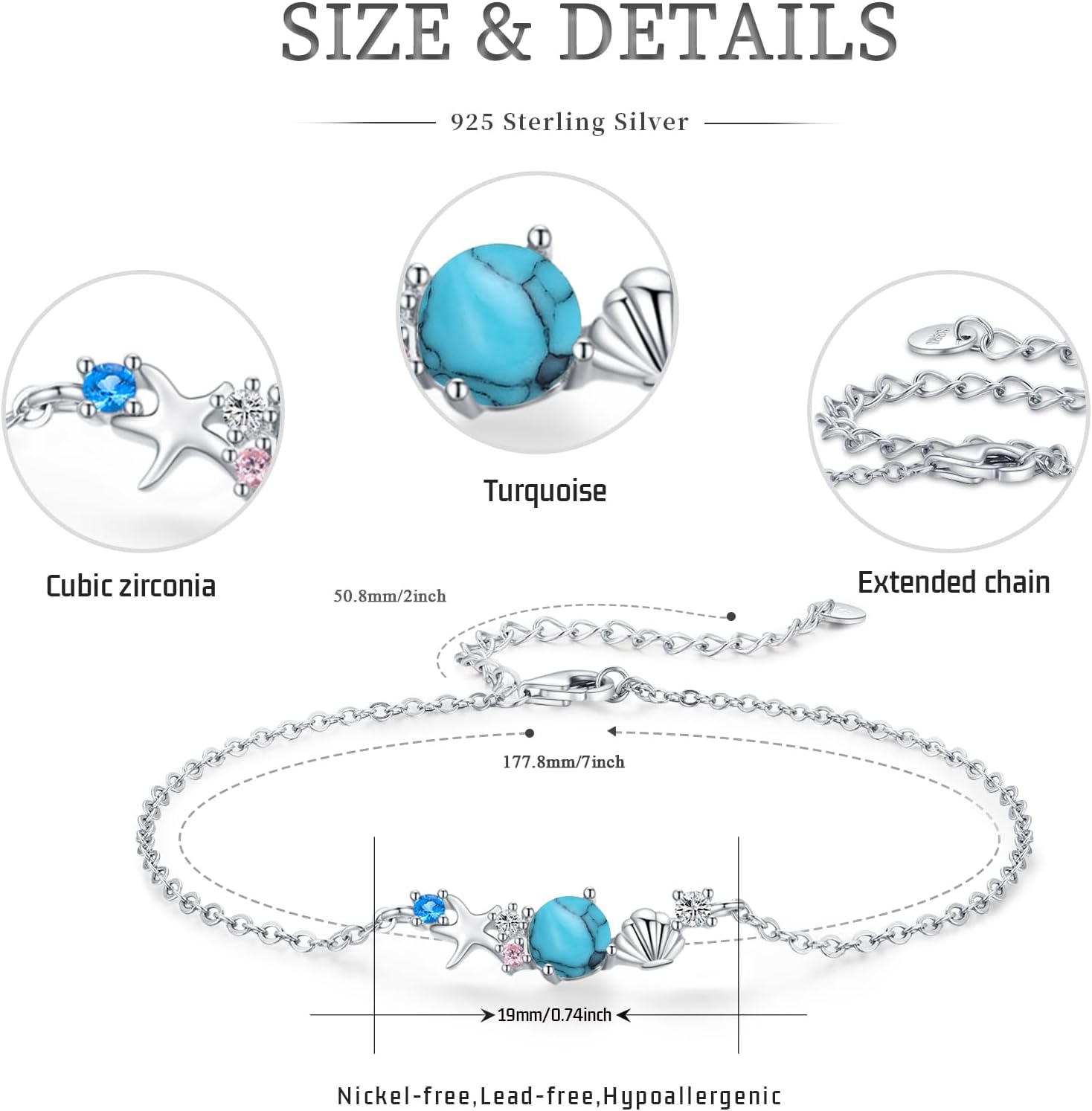 Starfish Shell Bracelets 925 Sterling Silver Beach Bracelet Ocean Jewelry Gifts for Women Girls