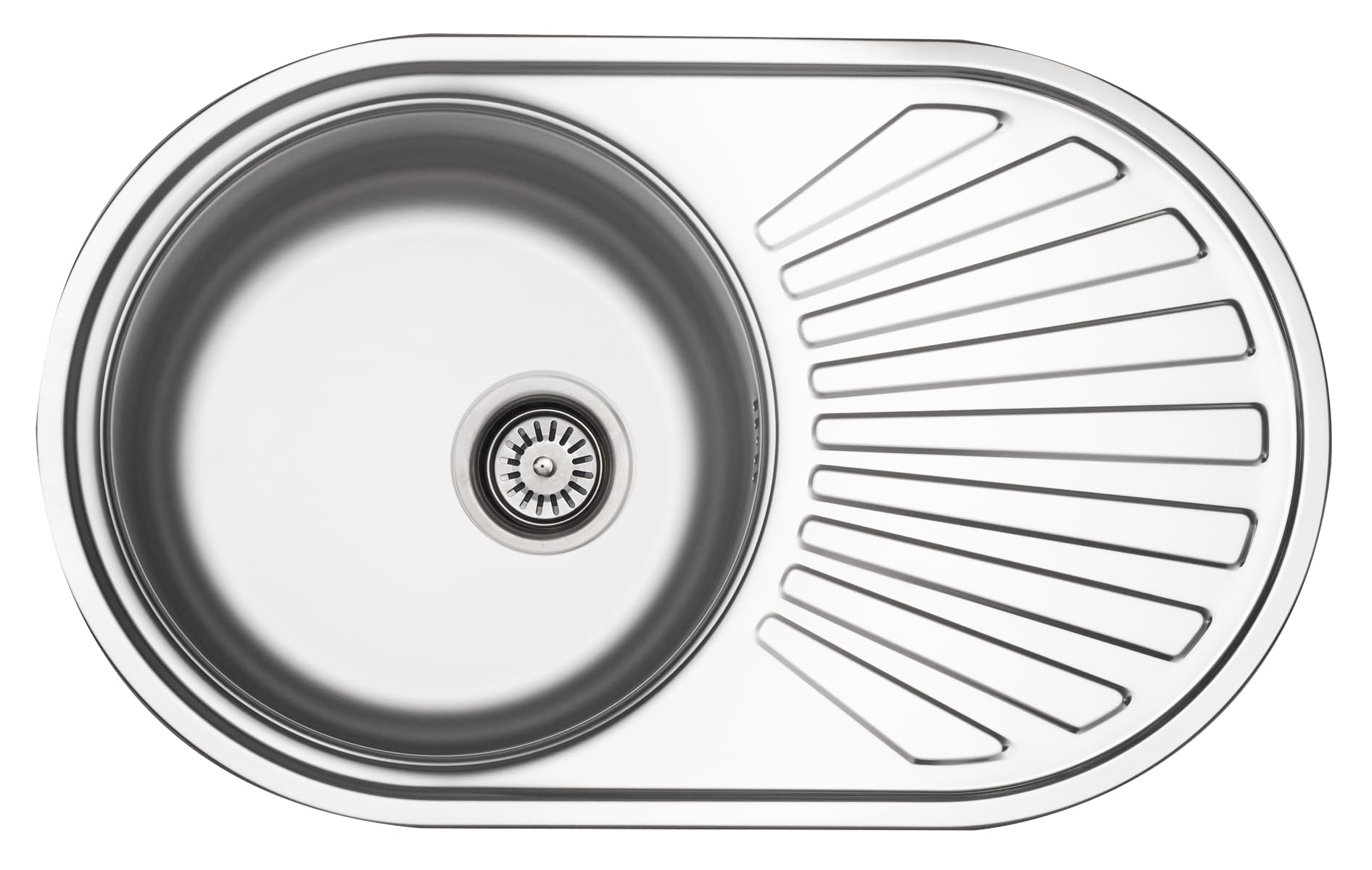 Edelstahlspüle 780 mm 1 Becken reversibel inkl. Excenterbedienung Abtropffläche Überlauf