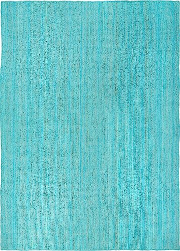 Image of Unique Loom Braided Jute Collection Area Rug - Dhaka (10' x 14' 1 inch Rectangle, Turquoise)